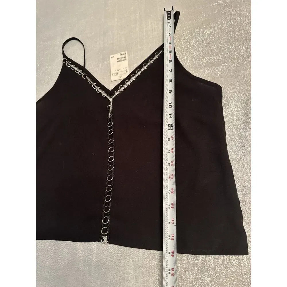 NWT H&M Black Tank Top Going Out US 10 Gothic Silver Circle Vampire Witchy